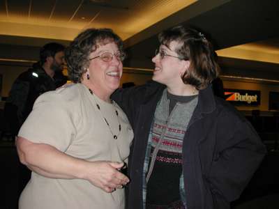 Nina and Dawnmarie at Baggage Claim